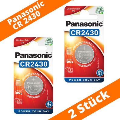 2 x Panasonic CR2430 3V Lithium Knopfzelle Batterie 285mAh 24,5mm x 3mm