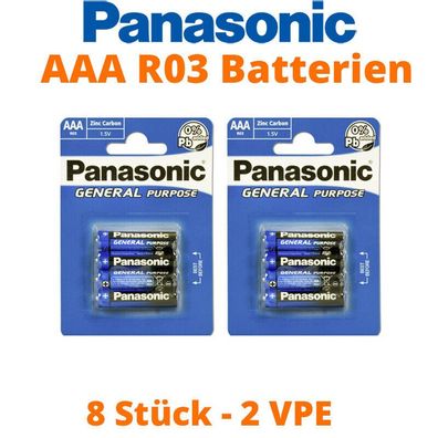 8 x Panasonic Batterien AAA Micro R03 Panasonic General Purpose 2 x 4er Blister