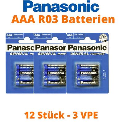 12 x Panasonic Batterien AAA Micro R03 Panasonic General Purpose 3 x 4er Blister