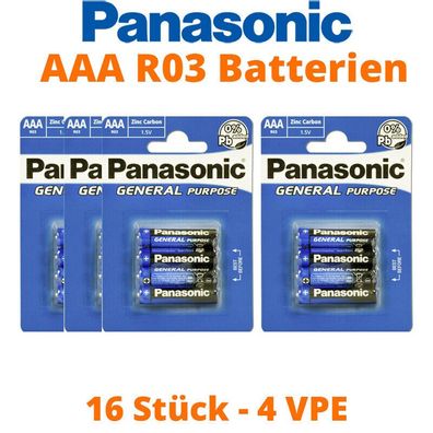 16 x Panasonic Batterien AAA Micro R03 Panasonic General Purpose 4 x 4er Blister