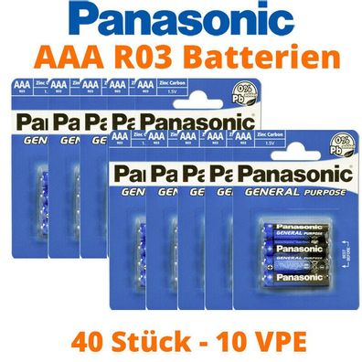 40 x Panasonic Batterien AAA Micro R03 Panasonic General Purpose 10 x 4er VPE
