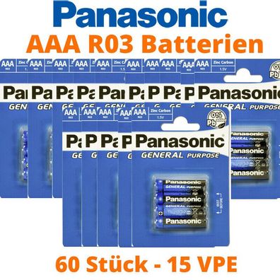 60 x Panasonic Batterien AAA Micro R03 Panasonic General Purpose 15 x 4er VPE