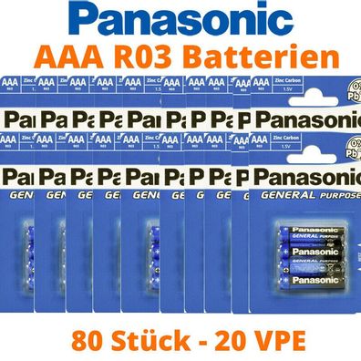 80 x Panasonic Batterien AAA Micro R03 Panasonic General Purpose 20 x 4er VPE
