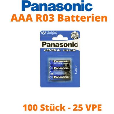 100 x Panasonic Batterien AAA Micro R03 Panasonic General Purpose 25 x 4er VPE