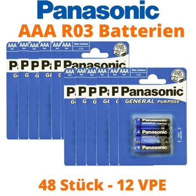 48 x Panasonic Batterien AAA Micro R03 Panasonic General Purpose 12 x 4er VPE