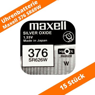 15 x Maxell 376 SR626W SR66 Silberoxid Batterie Uhren Batterie Knopfzelle 1,55V