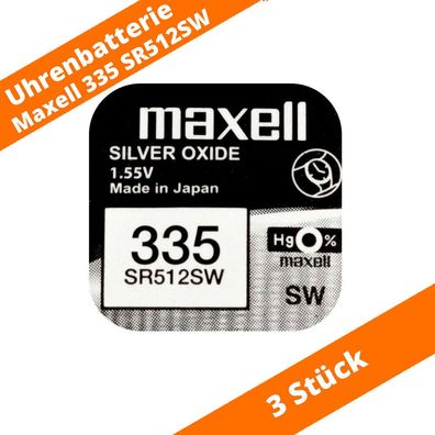 3 x Maxell 335 SR512SW 622 SB-AB 280-68 RW335 Silberoxid Uhrenbatterie 1,55 V