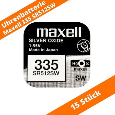 15 x Maxell 335 SR512SW 622 SB-AB 280-68 RW335 Silberoxid Uhrenbatterie 1,55 V