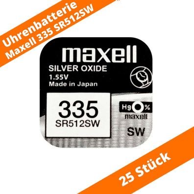 25 x Maxell 335 SR512SW 622 SB-AB 280-68 RW335 Silberoxid Uhrenbatterie 1,55 V
