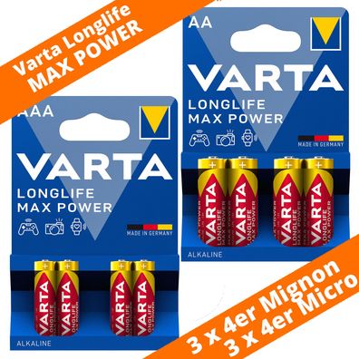 24 x Varta Longlife Max Power - 12 x AAA Micro LR03 12 x AA Mignon LR6 Batterie