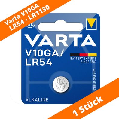 1x Varta Alkaline V10GA LR54 AG10 10GA 389 LR1130 Knopfzelle 1.5 V Batterie NEU