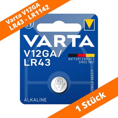 1 x Varta Alkaline V12GA LR43 AG12 12GA 386 LR1142 Knopfzelle 1.5 V Batterie NEU