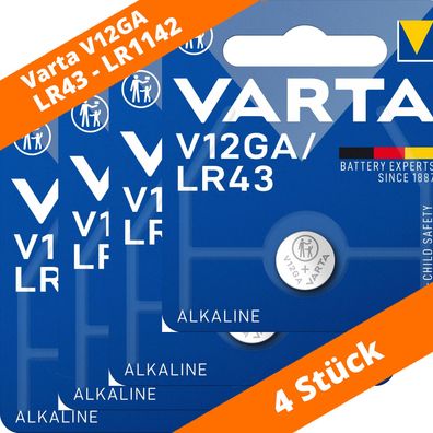 4 x Varta Alkaline V12GA LR43 AG12 12GA 386 LR1142 Knopfzelle 1.5 V Batterie NEU
