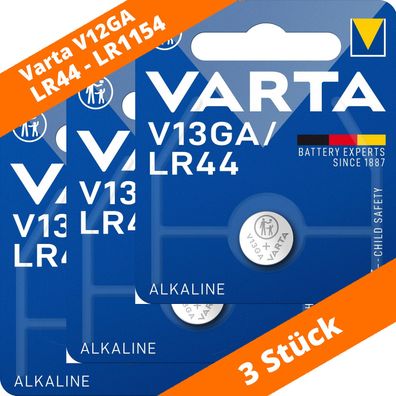 3 x Varta V13GA LR44 LR1154 357 AG13 Alkaline 1,5V V76PX Batterie Knopfzelle