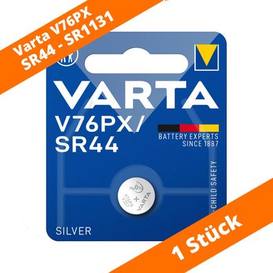 1 x Varta V76PX / SR44 Varta Foto Batterie Knopfzelle 1,55V im 1er Blister