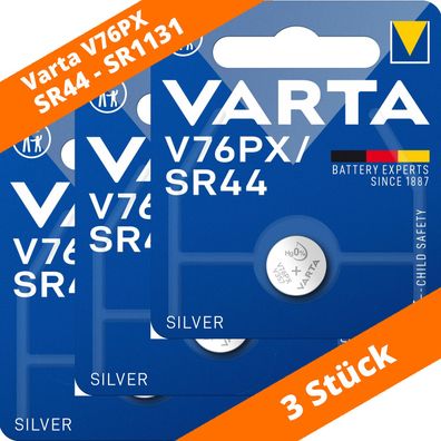 3 x Varta V76PX / SR44 Varta Foto Batterie Knopfzelle 1,55V im 1er Blister