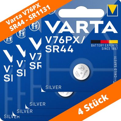 4 x Varta V76PX / SR44 Varta Foto Batterie Knopfzelle 1,55V im 1er Blister