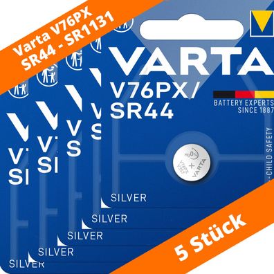 5 x Varta V76PX / SR44 Varta Foto Batterie Knopfzelle 1,55V im 1er Blister