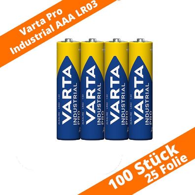 100 x Batterien VARTA AAA Micro 4003 LR03 Alkaline Industrial PRO 1,5V 4er Folie
