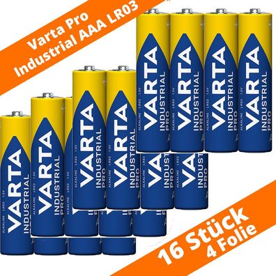 16 x Batterien VARTA AAA Micro 4003 LR03 Alkaline Industrial PRO 1,5V 4er Folie