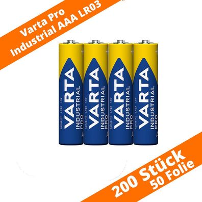 200 x Batterien VARTA AAA Micro 4003 LR03 Alkaline Industrial PRO 1,5V 4er Folie