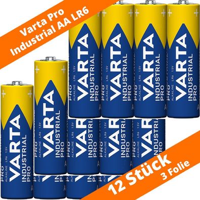 12 x Varta Pro Industrial AA Mignon Alkaline Batterien 1,5 V 4er Folie LR6 4006