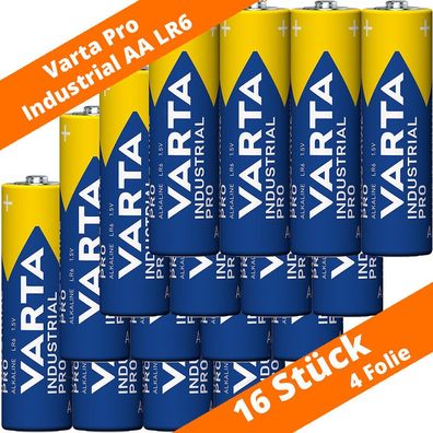 16 x Varta Pro Industrial AA Mignon Alkaline Batterien 1,5 V 4er Folie LR6 4006
