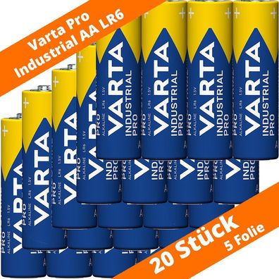 20 x Varta Pro Industrial AA Mignon Alkaline Batterien 1,5 V 4er Folie LR6 4006