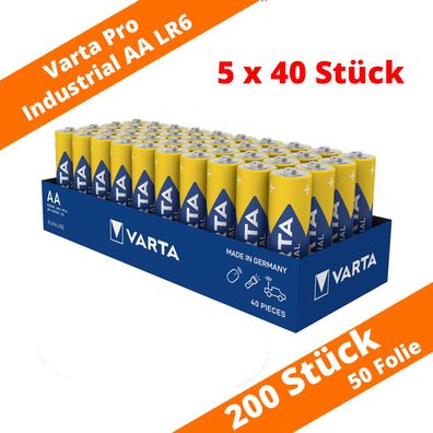 200 x Varta Pro Industrial AA Mignon Alkaline Batterien 1,5 V 4er Folie LR6 4006