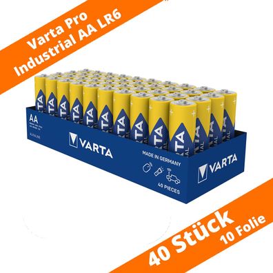 40 x Varta Pro Industrial AA Mignon Alkaline Batterien 1,5 V 4er Folie LR6 4006