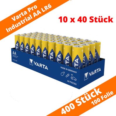 400 x Varta Pro Industrial AA Mignon Alkaline Batterien 1,5 V 4er Folie LR6 4006
