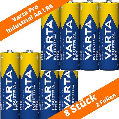 8 x Varta Pro Industrial AA Mignon Alkaline Batterien 1,5 V 4er Folie LR6 4006
