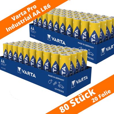 80 x Varta Pro Industrial AA Mignon Alkaline Batterien 1,5 V 4er Folie LR6 4006
