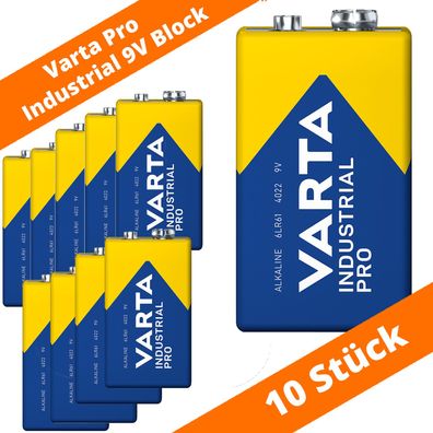 10 x Varta 9V-Block 4022 Pro Industrial Alkaline E-Block 6LR61 Batterie lose