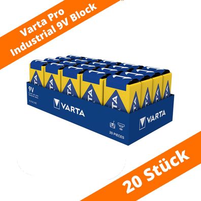 20 x Varta 9V-Block 4022 Pro Industrial Alkaline E-Block 6LR61 Batterie lose