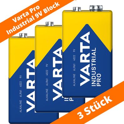 3 x Varta 9V-Block 4022 Pro Industrial Alkaline E-Block 6LR61 Batterie lose