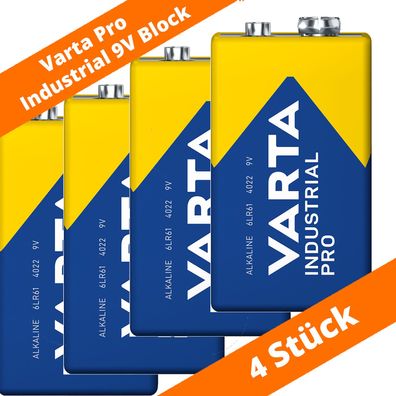 4 x Varta 9V-Block 4022 Pro Industrial Alkaline E-Block 6LR61 Batterie lose