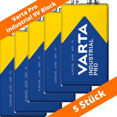 5 x Varta 9V-Block 4022 Pro Industrial Alkaline E-Block 6LR61 Batterie lose