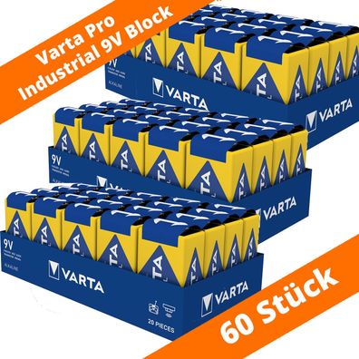 60 x Varta 9V-Block 4022 Pro Industrial Alkaline E-Block 6LR61 Batterie lose