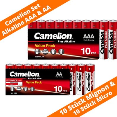 20 x Batterie Set 10 x AA LR6 + 10 x AAA LR03 Batterien 1,5V Alkaline Camelion