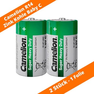 2 x Camelion Super Heavy Duty Baby C R14 Zink-Kohle-Batterien Folie 10100214