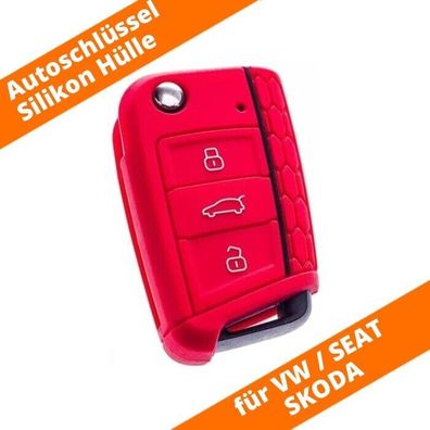 Auto Schlüssel Silikon Hülle Rot für VW GOLF 7 POLO SEAT LEON SKODA