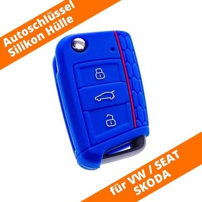 Auto Schlüssel Silikon Hülle Blau für VW GOLF 7 POLO SEAT LEON SKODA