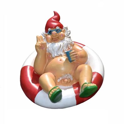 Nackter Zwerg im Badering Gartenzwerg 25 cm Teichfigur