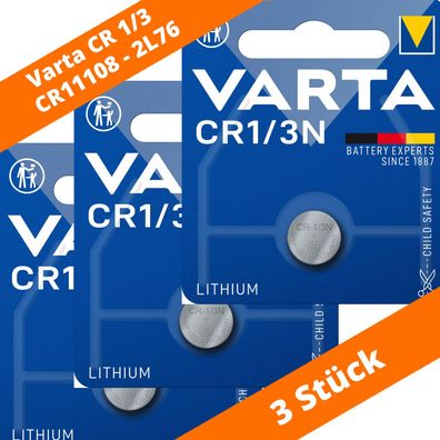 3 x Varta CR 1/3 CR11108 2L76 58L CR1/3N 3V Knopfzelle Lithium Batterie NEU