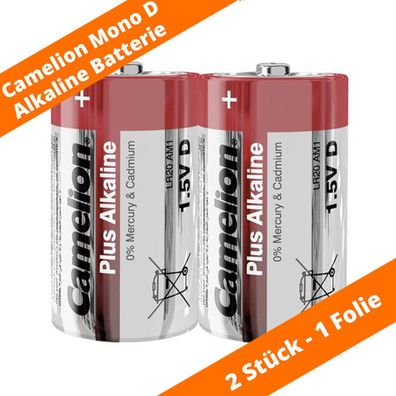 2 x Camelion Mono D Plus Alkaline LR20 Batterien 1 x 2er Folie 1,5V MN1300