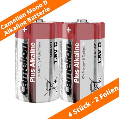 4 x Camelion Mono D Plus Alkaline LR20 Batterien 2 x 2er Folie 1,5V MN1300