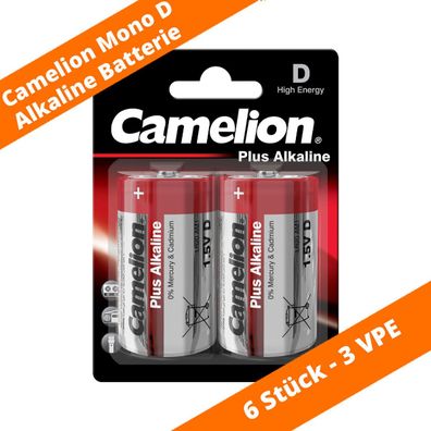 6 x Camelion Mono D Plus Alkaline LR20 Batterien 1 x 2er Blister 1,5V Spielzeug