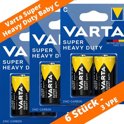 6 x Varta Baby C R14 Batterien 2014 Super Heavy Duty Superlife Zink Kohle 1,5V