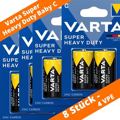 8 x Varta Baby C R14 Batterien 2014 Super Heavy Duty Superlife Zink Kohle 1,5V